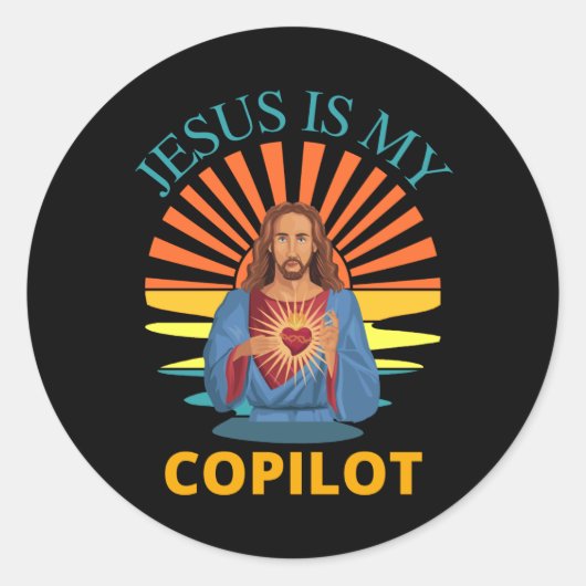 STICKER ROND JÉSUS EST MON COPILOTE (Devant)