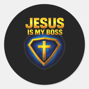 Sticker Rond Jésus est mon patron Bouclier chrétien Super-héros