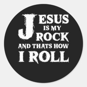 Sticker Rond Jésus est mon rocher et c'est comment je roule Egl