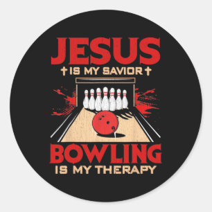 Sticker Rond Jésus Est Mon Sauveur Bowling Est Ma Thérapie Vint