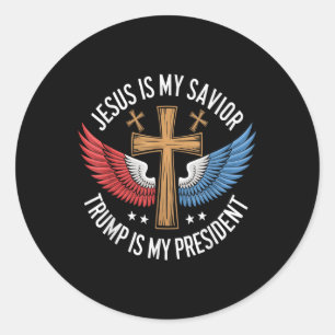 Sticker Rond Jésus Est Mon Sauveur Trump Est Mon Président 2024