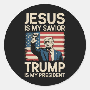 Sticker Rond Jésus est mon sauveur Trump est mon président 47 U