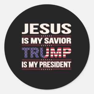 Sticker Rond Jésus Est Mon Sauveur Trump Est Mon Président Amér