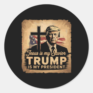 Sticker Rond Jésus Est Mon Sauveur Trump Est Mon Président Bibl