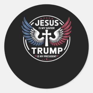 Sticker Rond Jésus Est Mon Sauveur Trump Est Mon Président - Pa