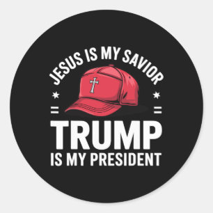 Sticker Rond Jésus est mon sauveur Trump est mon président Reli