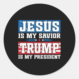 Sticker Rond Jésus est mon sauveur Trump est mon président Trum