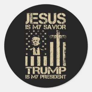 Sticker Rond Jésus est mon sauveur Trump est mon président Trum