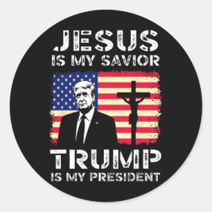 Sticker Rond Jésus est mon sauveur Trump est mon président Trum