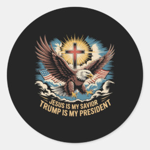 Sticker Rond Jésus Est Mon Sauveur Trump Est Mon Président Trum