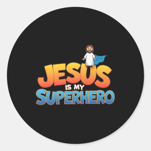 Sticker Rond Jésus Est Mon Superhéros Chrétiens Hommes Garçon D (Devant)