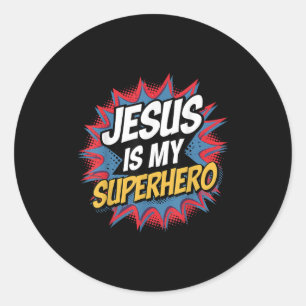 Sticker Rond Jésus Est Mon Superhéros Christian Kid Boy Dieu So