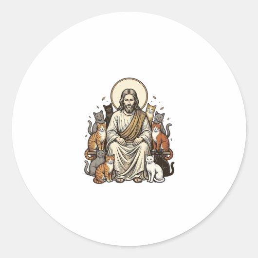 Sticker Rond Jésus et Chats Vintage (Devant)