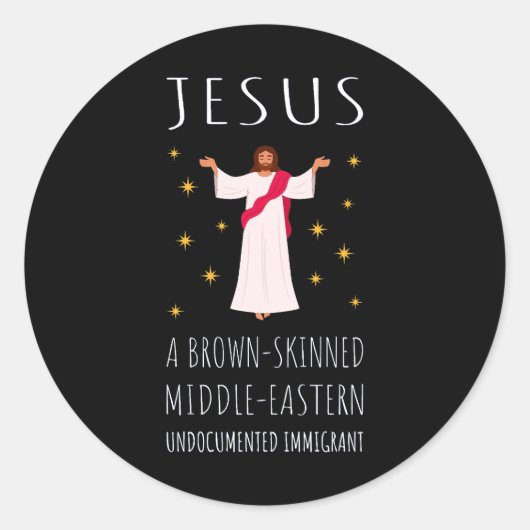 Sticker Rond Jésus Immigrant sans papiers à peau Brown I (Devant)