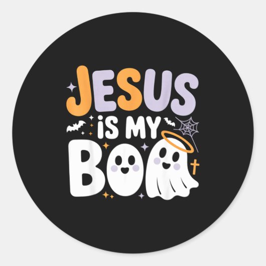 Sticker Rond Jesus Is My Boo Cute Christian Halloween Ghost Fun (Devant)