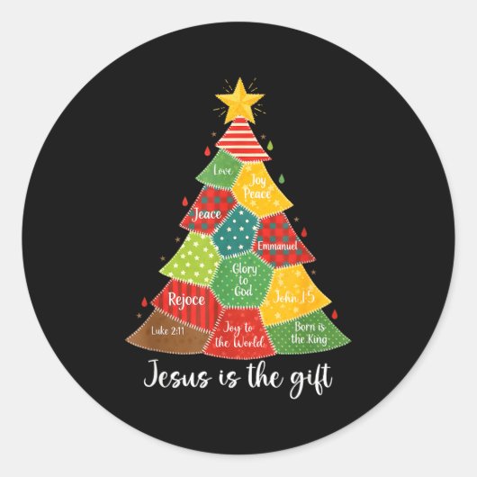 Sticker Rond Jesus Is The Gift Christmas Tree Patchwork Scriptu (Devant)