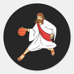 Sticker Rond Jésus Jouant au basket-ball 1