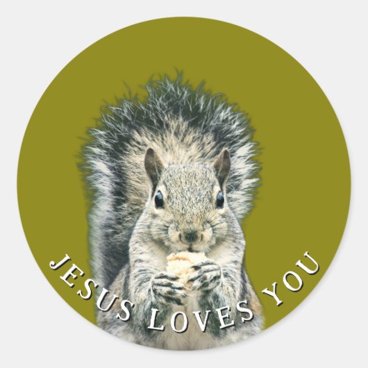 Sticker Rond Jesus Loves You Fun Squirrel  (Devant)