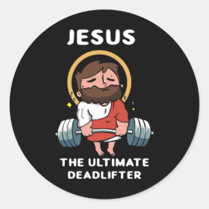 Sticker Rond Jésus L'Ultime Deadlifter Drôle Jésus Washed G
