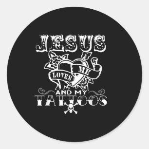 Sticker Rond Jésus M'aime & ; Mes tatouages Christian Jesus