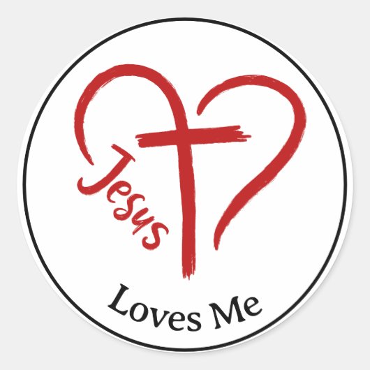 Sticker Rond Jésus m'aime coeur et croix (Devant)