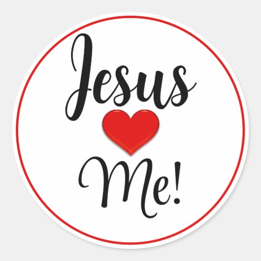 Sticker Rond Jésus M'aime Coeur Rouge (Devant)