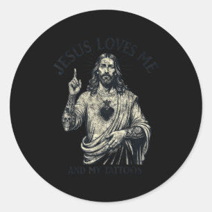 Sticker Rond Jésus m'aime et mes tatouages chrétien tatoué T
