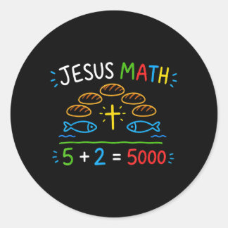 Sticker Rond Jésus Maths 2 Poissons 5 pains nourrit les 5000 Bi