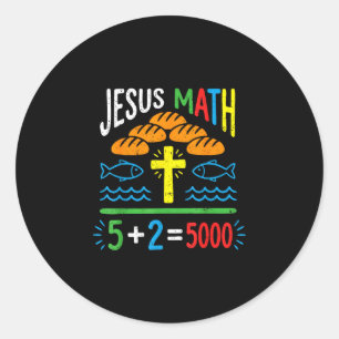 Sticker Rond Jésus maths 2 poissons 5 pains nourrit les 5000 bi