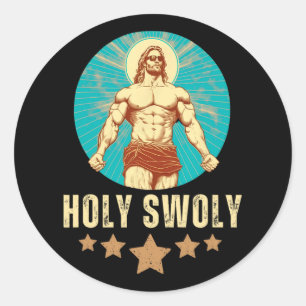 Sticker Rond Jésus musculation Fitness Saint Swoly Drôle Gym