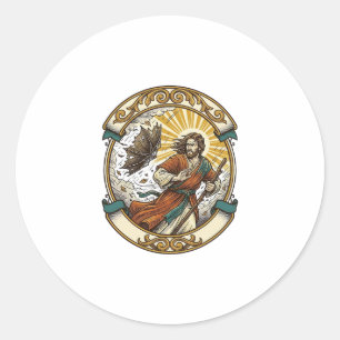 Sticker Rond Jésus Parapluie Cassé Retourné Par Le Vent Orageux