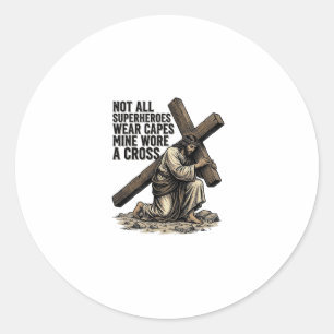 Sticker Rond Jésus portant la Croix Vintage Chrétien
