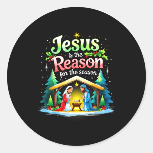 Sticker Rond Jesus Reason For The Season Nativity Christmas Des (Devant)