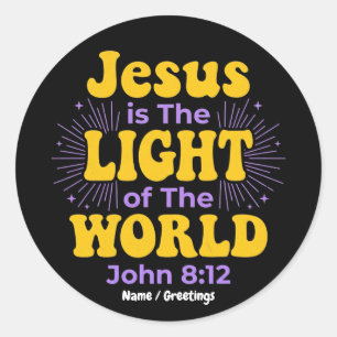 Sticker Rond Jésus Rétro est la Lumière du Monde Jean 8 12 