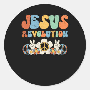 Sticker Rond Jésus Revolution Foi Retro Super Fleur Paix S