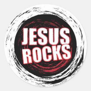 Sticker Rond Jesus Rocks 5 Noirs