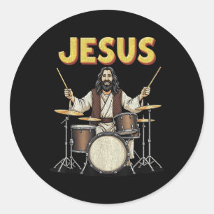 Sticker Rond Jesus Rocks Musique Drôle Christian Drummer Design