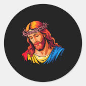 Sticker Rond Jesus Rtrait Art Christian Religious (Devant)