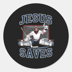 Sticker Rond Jésus Sauve Équipe De Joueurs De Hockey Dieu Amate