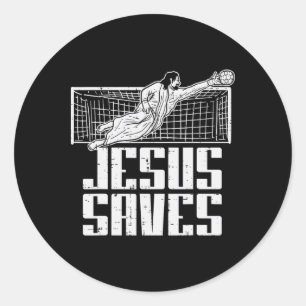 Sticker Rond Jésus Sauve Footballeur Chrétien Gardien de But Ga