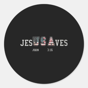 Sticker Rond Jesus Saves Jesusaves Usa Drapeau Américain Patrio