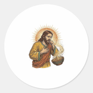 Sticker Rond Jésus s'étouffant avec un miette de croustille de 