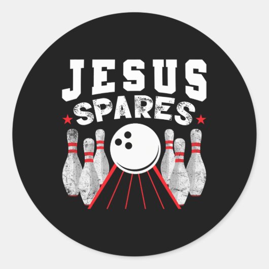 Sticker Rond Jesus Spares Funny Christian Bowling (Devant)