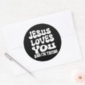Sticker Rond Jésus t'aime et j'essaie (Enveloppe)
