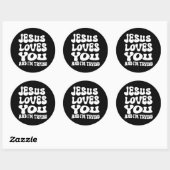 Sticker Rond Jésus t'aime et j'essaie (Feuille)