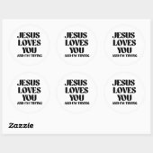 Sticker Rond Jésus t'aime et j'essaie (Feuille)