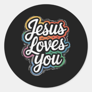 Sticker Rond Jésus t'aime - Foi chrétienne &amp; Messa d'amour