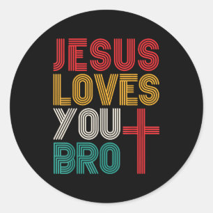 Sticker Rond Jesus T'aime Frère Foi Chrétienne Rétro Typographi