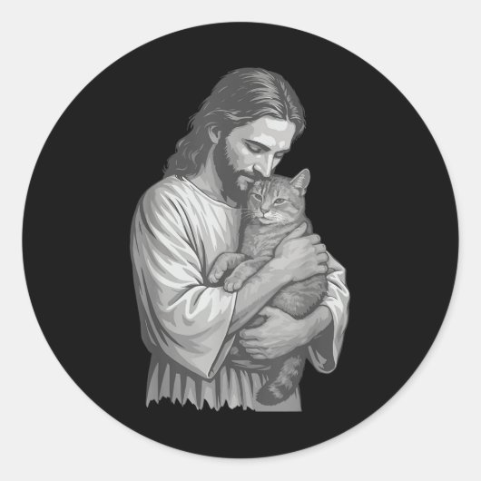 Sticker Rond Jésus tenant un chat (Devant)