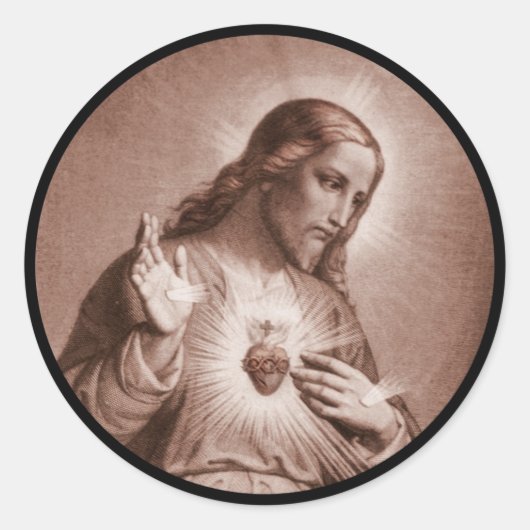Sticker Rond Jésus Touche Son Coeur (Devant)